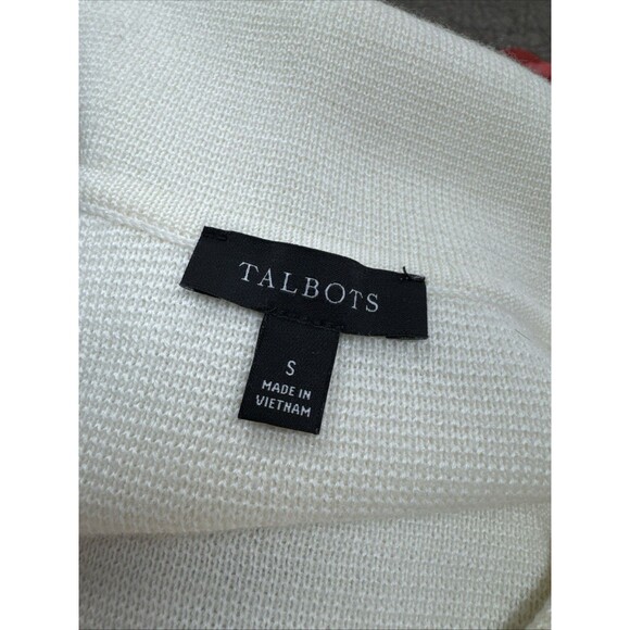 Talbots Sweater  Ivory Johnny Collar V-neck Classic Preppy Nautical S Wool Blend - Picture 10 of 10